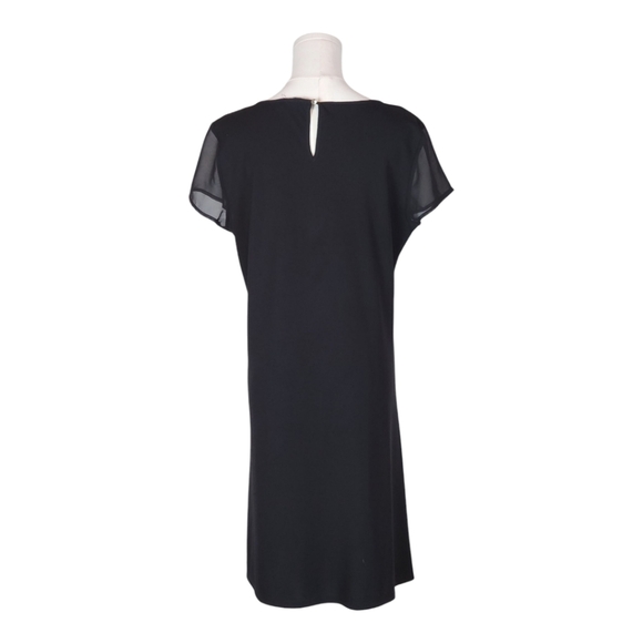 Vince Camuto Black Sheer Panel Shift Dress Size M Classic LBD Minimalist - Picture 4 of 7